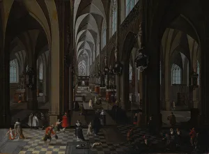 Church Service Gallery: Interior of Antwerp Cathedral, 1651. Artist: Neeffs, Pieter, the Elder (1578-1661)