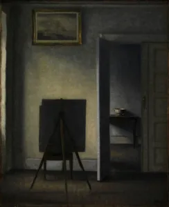 Copenhagen Prints: Interior with the Artists Easel, 1910. Creator: Hammershoi, Vilhelm (1864-1916)