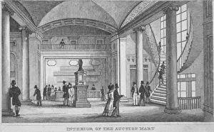 Bartholomew Lane Gallery: Interior of the Auction Mart in Bartholomew Lane, City of London, 1835