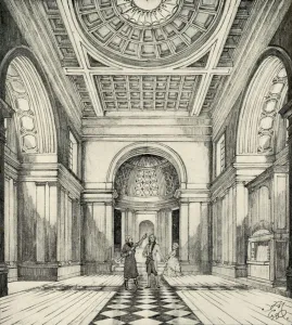 Marjorie Courtney Prints: Interior of Ayot St. Lawrence Church, Hertfordshire, (1938)