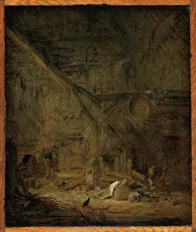 Barn Prints: Interior of a Barn, 1636. Creator: Adriaen van Ostade