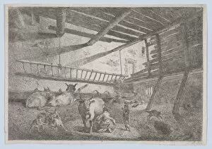 Cattle Collection: Interior of a Barn with Milkmaid, ca. 1800. ca. 1800. Creator: Anon