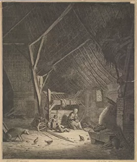 Chickens Gallery: Interior of a Barn with Mother and Two Children, Right in Front a Pig (copy)