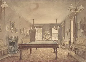 Billiard Table Prints: Interior of the billiard room at Lupton House, Devonshire, designed by George... 1838