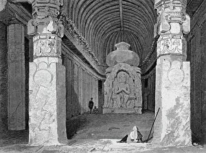 Roberts Emma Prints: Interior of the Bisma Kurm, Caves of Ellora, 1834. Creator: George Cattermole