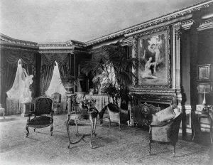 Fire Screen Prints: Interior with Bouguereau's Flight of Love over fireplace