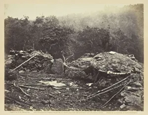 Tim Osullivan Prints: Interior of Breastworks on Round Top, Gettysburg, July 1863. Creator: Alexander Gardner