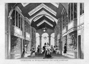 Interior of Burlington Arcade, Westminster, London, c1825