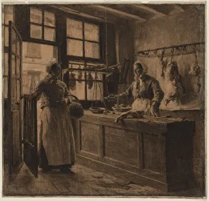 Leon Augustin Lhermitte Prints: Interior of a Butcher Shop, c. 1881. Creator: Leon Augustin Lhermitte (French, 1844-1925)