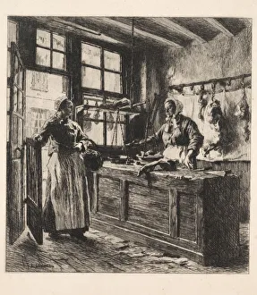 Leon Augustin Lhermitte Prints: Interior of a Butcher Shop. Creator: Leon Augustin Lhermitte (French, 1844-1925)