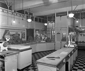 Retail Gallery: Interior of the Butchery Department, Barnsley Co-op, South Yorkshire, 1956. Artist