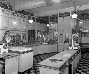 Barnsley Gallery: Interior of the Butchery Department, Barnsley Co-op, South Yorkshire, 1956. Artist