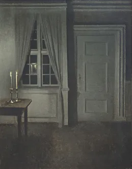 Interior with Two Candles. Artist: Hammershoi, Vilhelm (1864-1916) Interior with Two Candles. Artist: Hammershoi, Vilhelm (1864-1916)