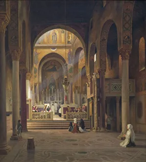Martin Rorbye Prints: Interior of the Capella Palatina in Palermo, Italy, 1842. Creator: Martinus Rorbye