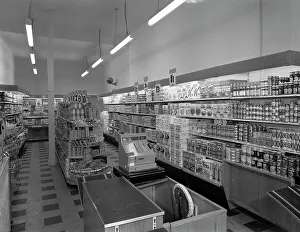 Mexborough Prints: The interior of Carlines Self Service Store, Mexborough, South Yorkshire, 1960. Artist