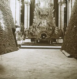 Sandbags Prints: Interior of the cathedral, Amiens, northern France, c1914-c1918