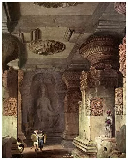 Images Dated 13th July 2009: Interior of a cave temple, Ellora, Maharashtra, India, 19th century (1956)