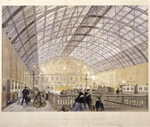 South Eastern Railway Prints: Interior of Charing Cross Station showing trains and the iron roof, London, c1890