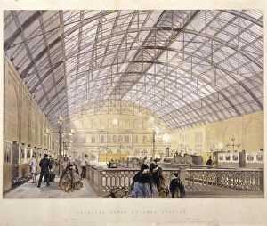 Charing Cross Station Gallery: Interior of Charing Cross Station showing trains and the iron roof, London, c1890