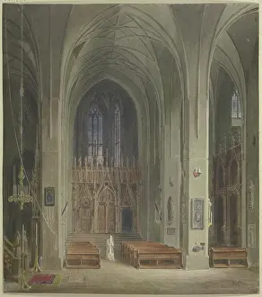 1840 Prints: The interior of a church with a nun, 1840. Creator: Carl Theodor Reiffenstein
