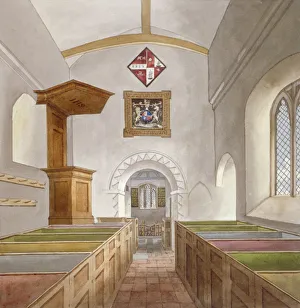 Hounslow Prints: Interior of the Church of St Mary, Bedfont, Middlesex, 1805