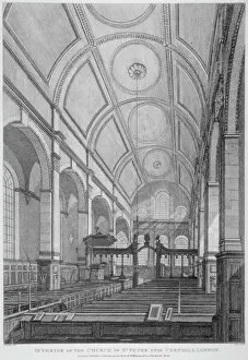 Sir Christopher Wren Collection: Interior of the Church of St Peter upon Cornhill looking east, City of London, 1825