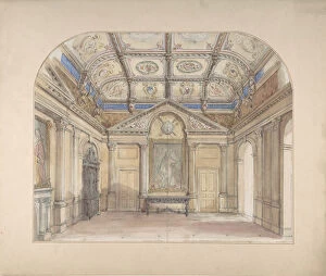 Crace Gallery: Interior with coffered ceiling and Corinthian order applied to walls, 19th century