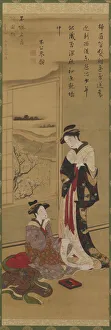 Color And Gold On Silk Panel Prints: Interior: a courtesan writing; another looking on, late 18th-early 19th century