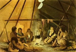 Cradle Board Gallery: Interior of a Cree Indian Tent, 1820, (1946). Creator: Edward Francis Finden