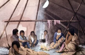John Franklin Prints: Interior of Cree Indian tent, 1823. Artist: John Franklin