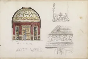 Cupola Prints: Interior with cupola, a coffered ceiling in Berlin and decorations for a cornice