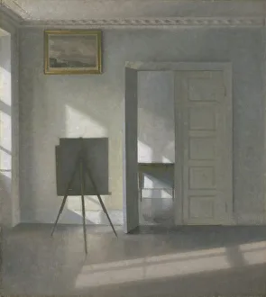 Double Door Prints: Interior with an Easel, Bredgade 25, 1912. Creator: Vilhelm Hammershoi