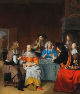 Gambler Prints: Interior with a Elegant Society Playing Cards, 1660s. Creator: Dijck