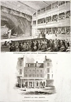 Theatre Box Prints: Interior and exterior views of the Haymarket Theatre, Westminster, London, 1815. Artist