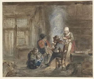 Interior with a family around a fireplace, 1849-1892. Creator: Matthijs Maris