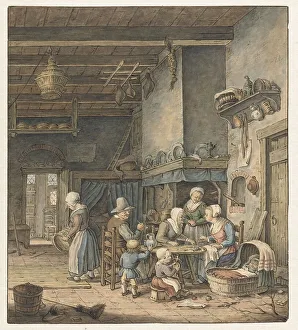 Chimney Breast Prints: Interior with farming family around the table, 1758-1808. Creator: Christina Chalon