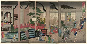Tray Collection: The Interior of the Gankiro in Yokohama (Yokohama Gankiro mikomi no zu), 1860