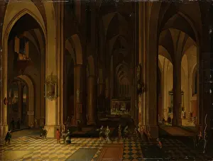 Columns Prints: Interior of a Gothic Church by Candlelight