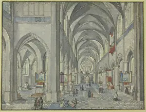 Interior of a Gothic church with many figures, 17th century. Creator: Hendrik van Steenwyck