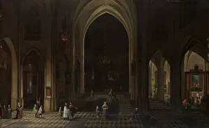 Neeffs Pieter Prints: Interior of a Gothic Church at Night Looking East, 1636. Creator: Peeter Neeffs the Elder