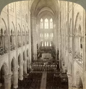 Interior of the great Notre Dame Cathedral, Paris, France, 1900