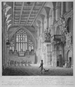 Matthew Wood Collection: Interior of the Guildhall, City of London, 1816. Artist: George Hawkins