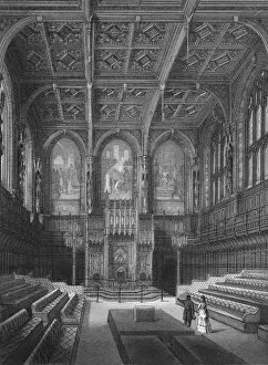 Augustus W Pugin Collection: Interior of the House of Lords, Palace of Westminster, London c1878 (1878)