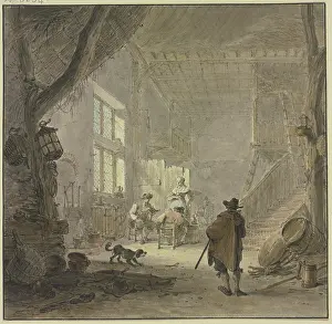 Meijer Hendrik Ii Prints: The interior of a house, two men and a woman at the window