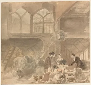 Watercolour And Graphite Prints: Interior of an Inn, 1800s. Creator: Anonymous