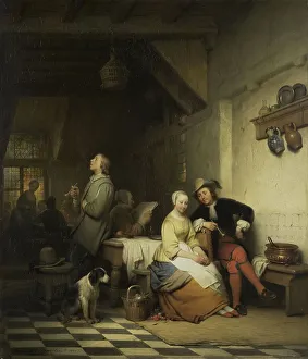 Interior of an Inn, with Figures in Seventeenth-Century Costume, 1848. Creator: Ferdinand De Braekeleer