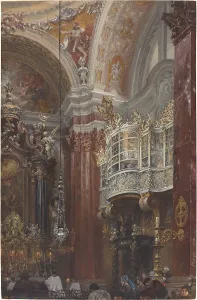 Church Service Prints: The Interior of the Jacobskirche at Innsbruck, 1872. Creator: Adolph Menzel