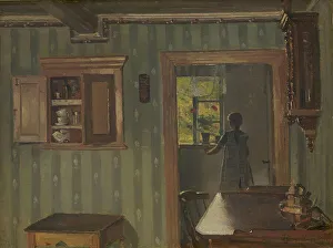 Jutland Denmark Europe Prints: Interior with a Little Girl, 1854-1917. Creator: Hans Smidth