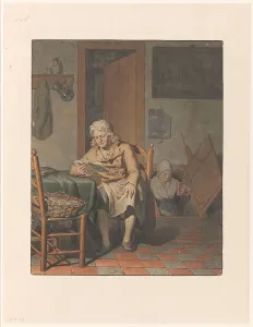 Slate Prints: Interior with man reading at a table, 1790-1852. Creator: Pieter Christoffel Wonder