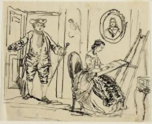 Interior with Man and Woman in Eighteenth-Century Dress, n. d. Creator: Rodolphe Bresdin